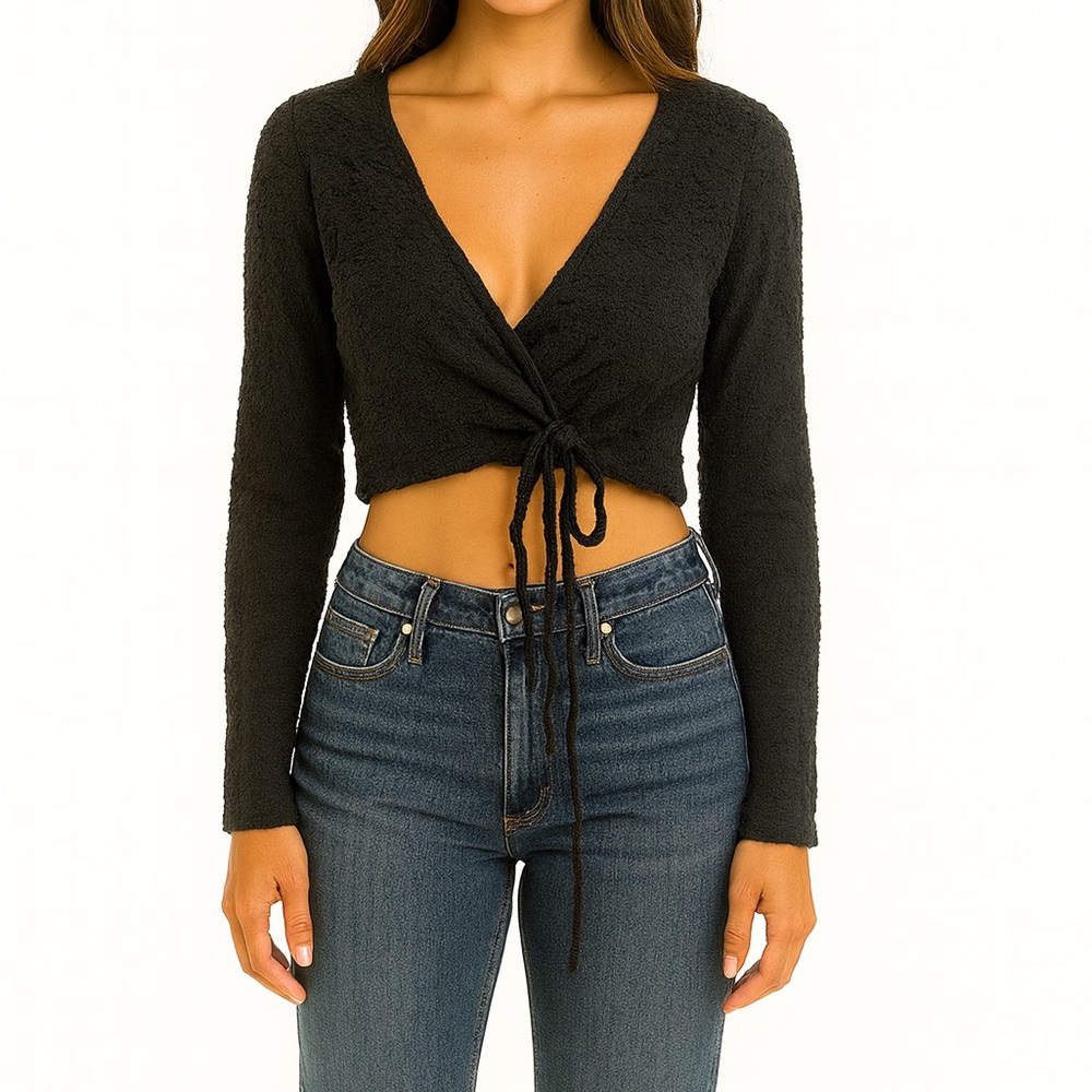 American Eagle Size Small Dark Grey Tie Front Crop Top.